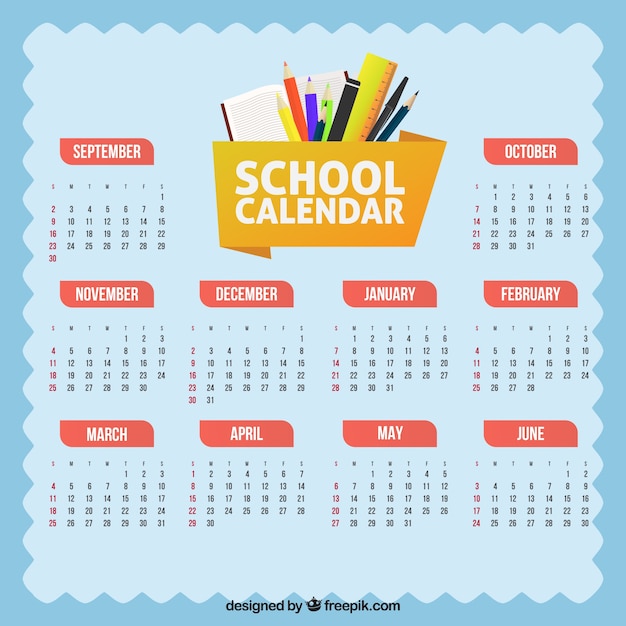 Flacher Schulkalender mit Materialien