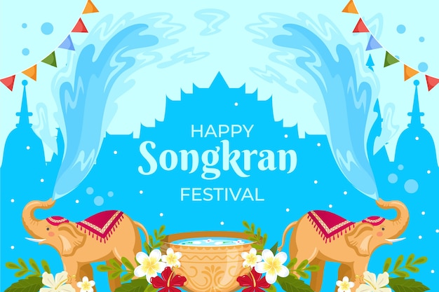 Kostenloser Vektor flacher songkran-hintergrund