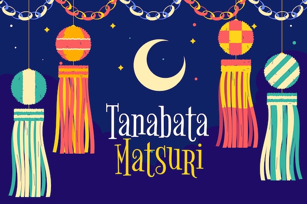 Flacher Tanabata-Hintergrund mit Ornamenten