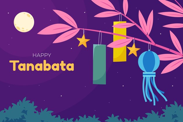 Flacher Tanabata-Hintergrund mit Ornamenten