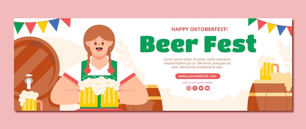 Kostenloser Vektor flacher twitter-header für das oktoberfest