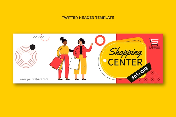 Kostenlose Vektor flacher twitter-header für einkaufszentrum