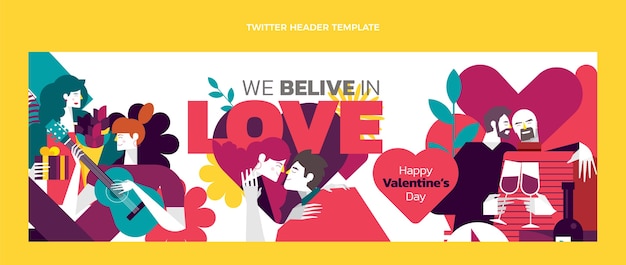 Kostenloser Vektor flacher valentinstag twitter-header