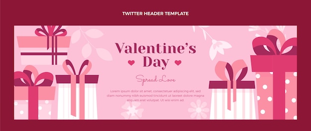 Kostenloser Vektor flacher valentinstag twitter-header