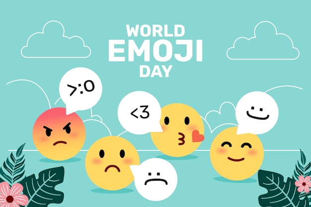 Flacher welt-emoji-tageshintergrund mit emoticons