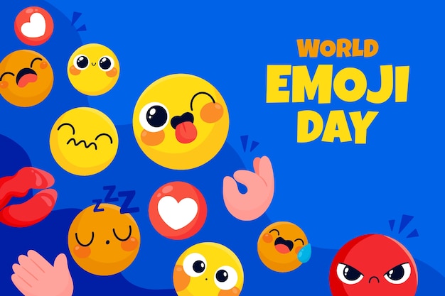 Kostenloser Vektor flacher welt-emoji-tageshintergrund mit emoticons