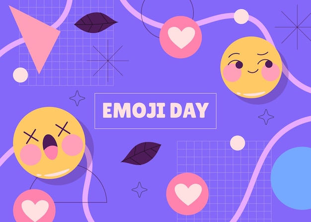 Flacher welt-emoji-tageshintergrund mit emoticons