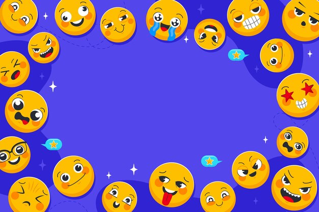 Flacher Welt-Emoji-Tageshintergrund mit Emoticons