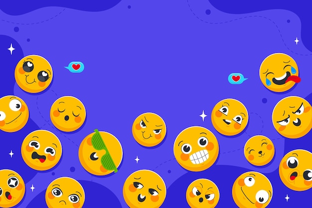 Flacher Welt-Emoji-Tageshintergrund mit Emoticons