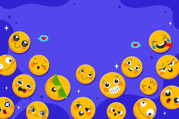 Flacher Welt-Emoji-Tageshintergrund mit Emoticons