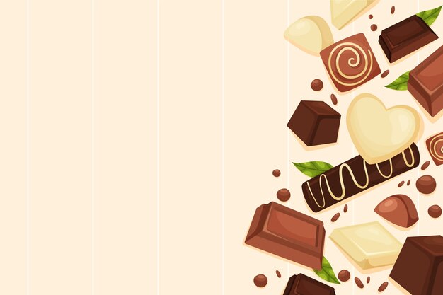 Flacher Weltschokoladentageshintergrund mit Schokoladenbonbons