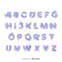 Kostenloser Vektor flaches alphabet mit blumen und blättern