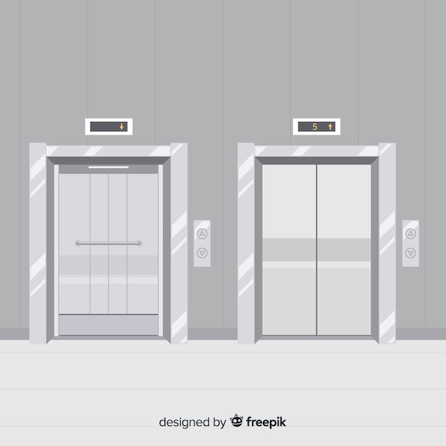Flaches Aufzugskonzept mit der offenen und geschlossenen Tür