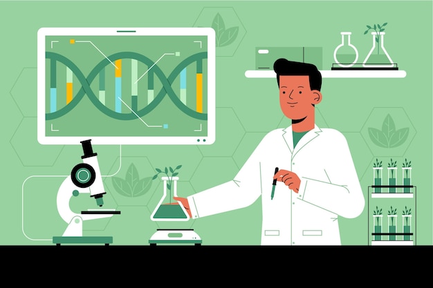 Flaches biotechnologiekonzept mit forscher