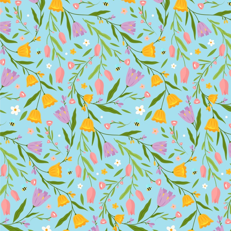 Kostenlose Vektor flaches blumenmusterdesign für den frühling