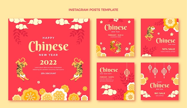 Flaches chinesisches neujahr instagram posts sammlung