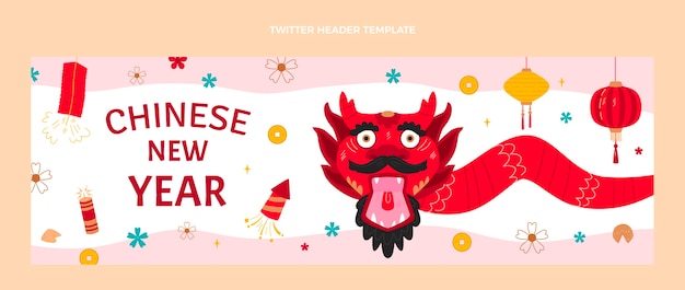 Flaches chinesisches neujahrs-twitter-header