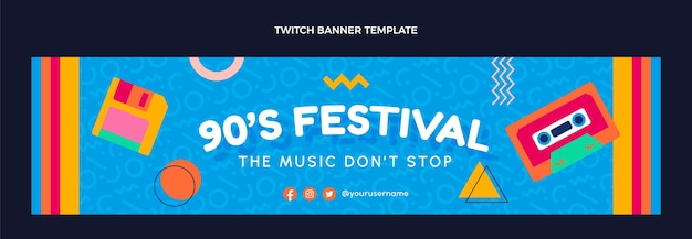 Kostenloser Vektor flaches design 90er jahre musikfestival zuckendes banner