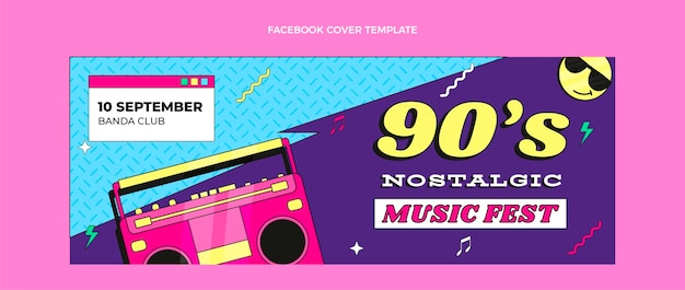 Flaches design 90er jahre nostalgisches musikfestival facebook-cover
