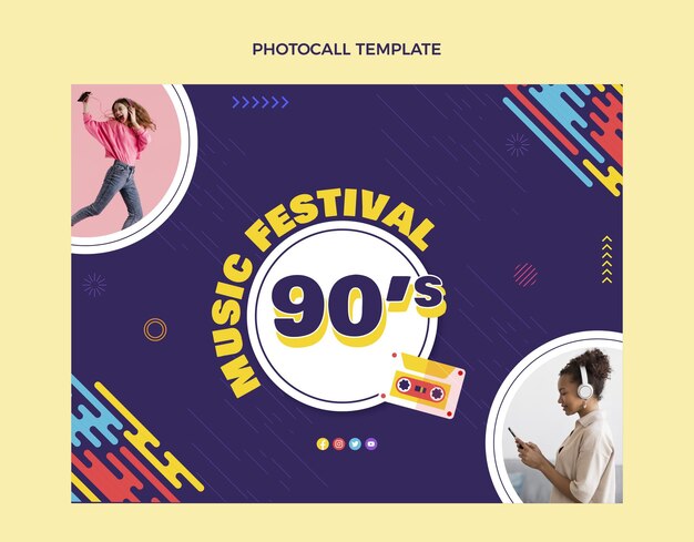 Flaches design 90er jahre nostalgisches musikfestival fototermin