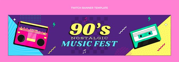 Flaches Design 90er Jahre nostalgisches Musikfestival zuckendes Banner