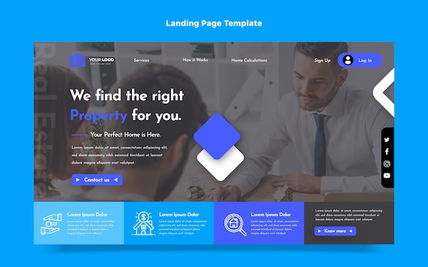Kostenloser Vektor flaches design abstrakte geometrische immobilien-landingpage