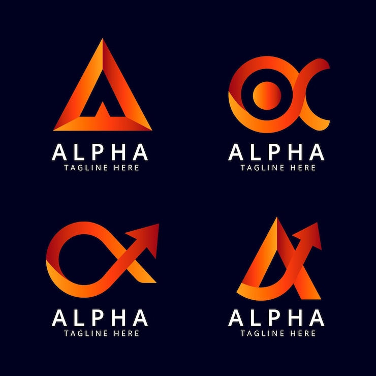 Kostenlose Vektor flaches design alpha logos pack