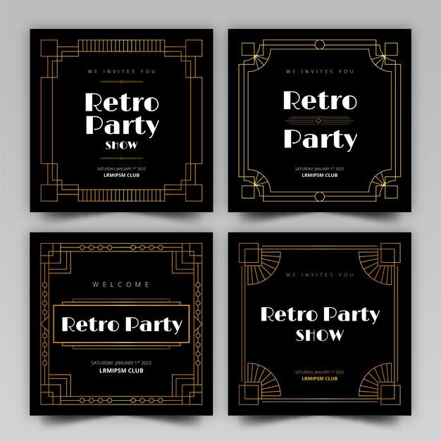 Flaches Design Art-Deco-Instagram-Postsammlung