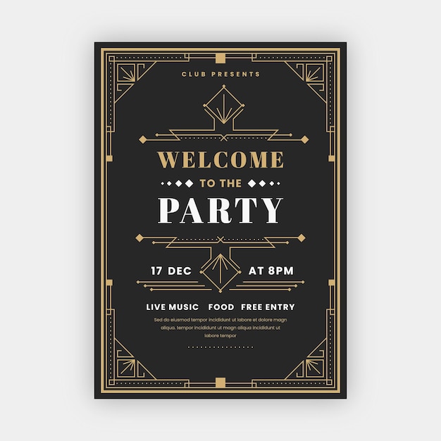 Flaches Design Art-Deco-Partyspaßplakat