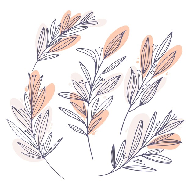Flaches Design aus linearen Blättern und Blüten