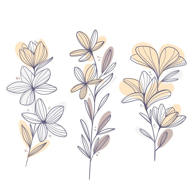 Flaches Design aus linearen Blättern und Blüten