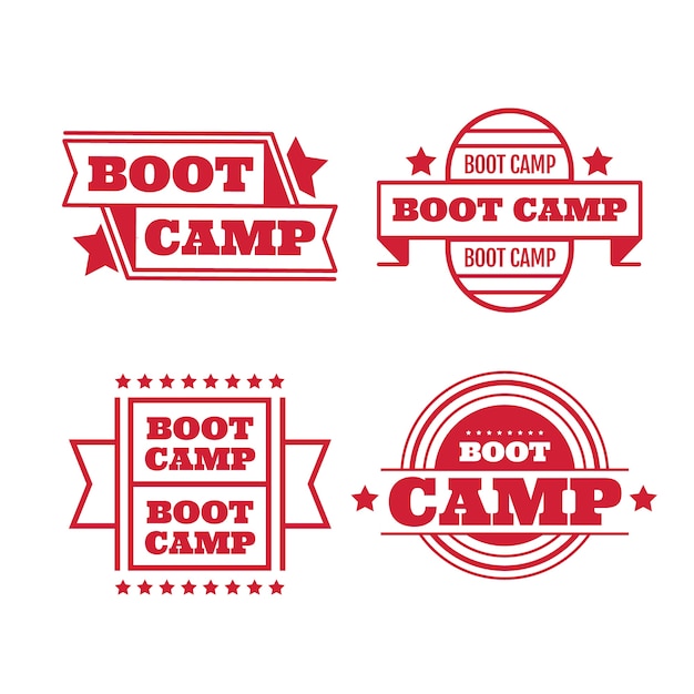Flaches design-boot-camp-etiketten-set