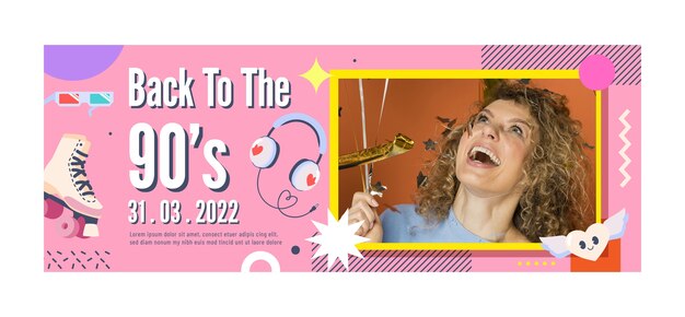 Flaches Design bunte 90er-Party-Facebook-Cover