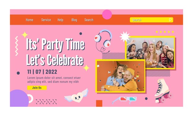 Flaches Design bunte 90er-Party-Landing-Page