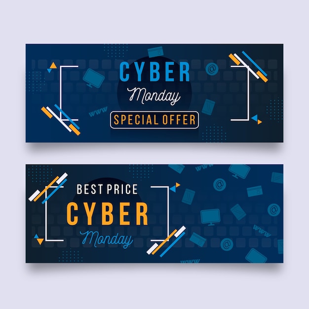 Kostenloser Vektor flaches design cyber montag banner pack