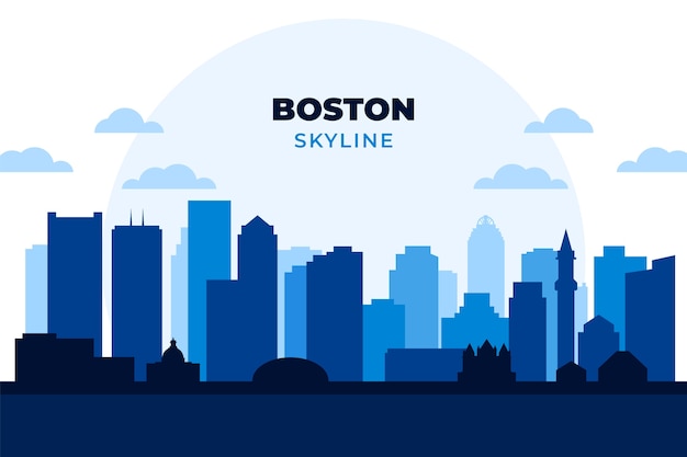 Kostenloser Vektor flaches design der boston-skyline-silhouette