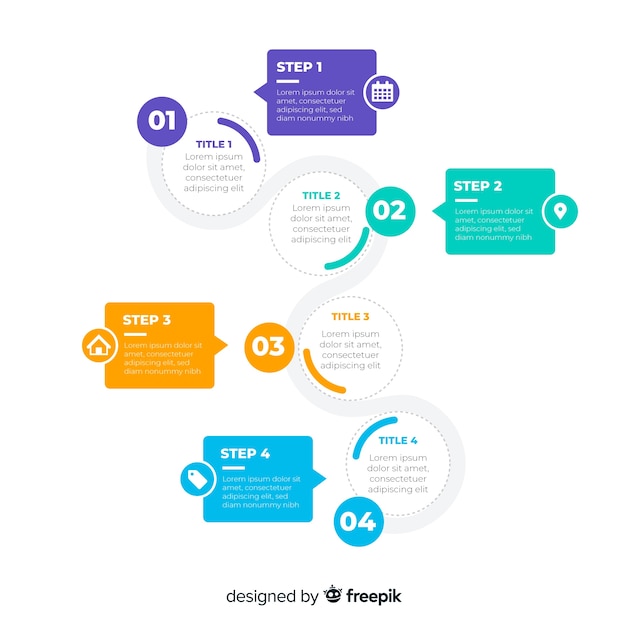 Kostenloser Vektor flaches design der bunten infographic schritte