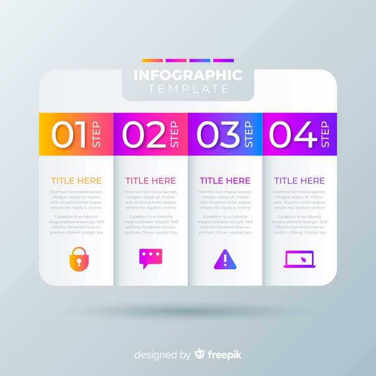 Kostenlose Vektor flaches design der bunten infographic schritte