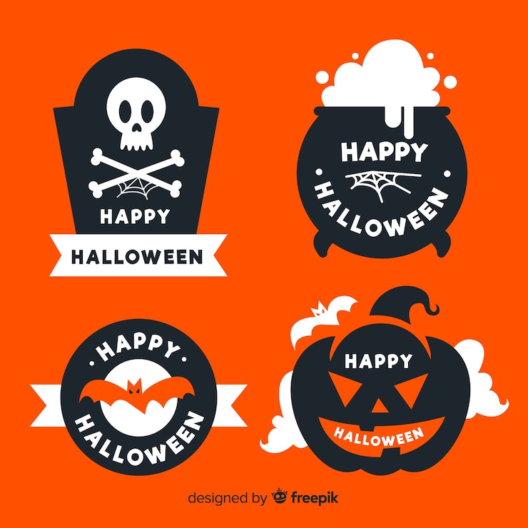 Kostenlose Vektor flaches design der halloween-aufklebersammlung