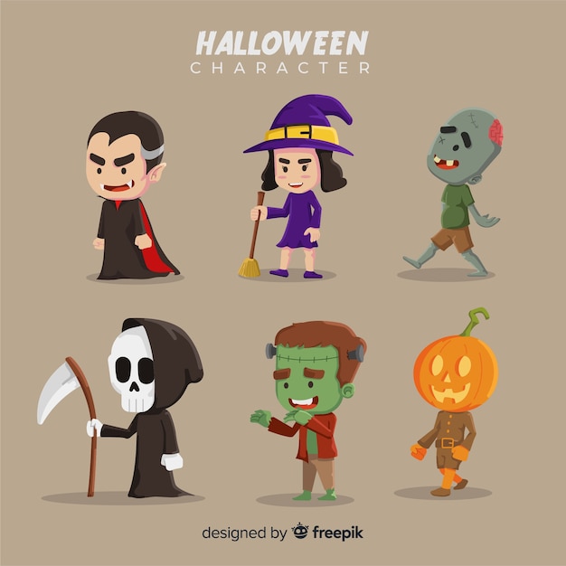 Flaches design der halloween-charaktersammlung