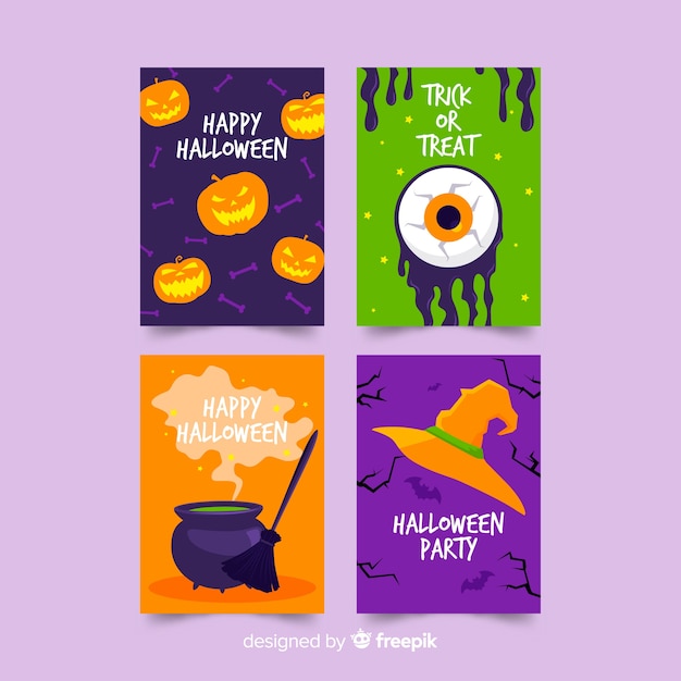 Flaches design der halloween-kartensammlung