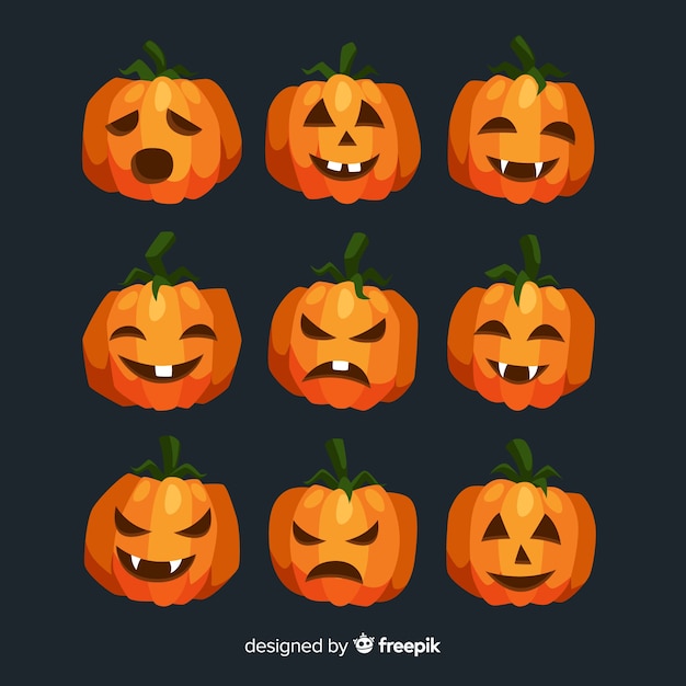 Kostenloser Vektor flaches design der halloween-kürbissammlung