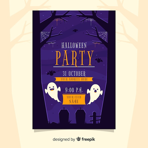 Flaches design der halloween-parteiplakat-schablone