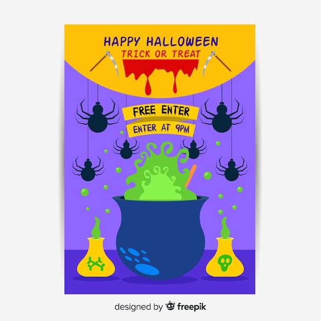 Flaches design der halloween-parteiplakatschablone