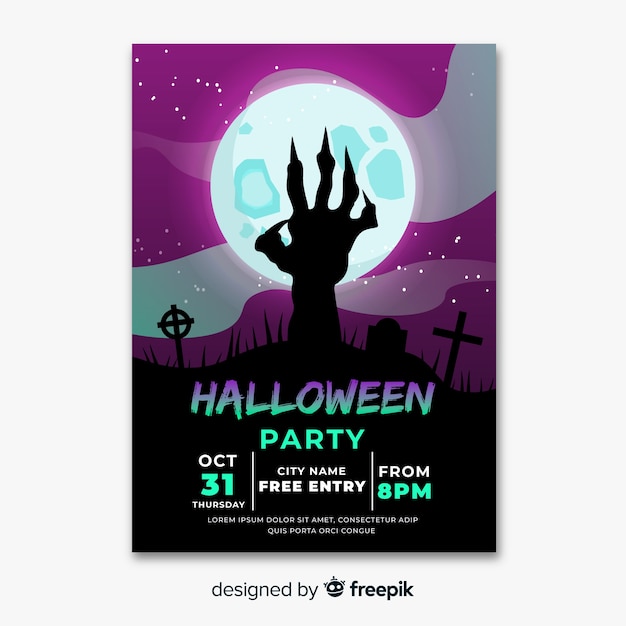 Flaches design der halloween-parteiplakatschablone