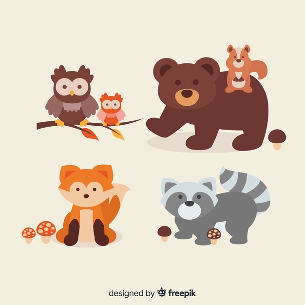 Flaches Design der Herbstwaldtiere