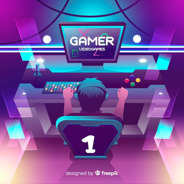 Kostenloser Vektor flaches design der neongamerillustration