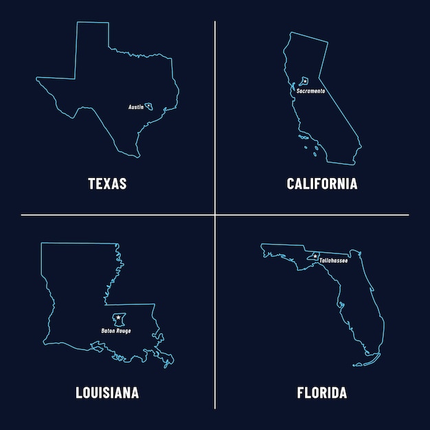 Flaches Design der USA-Staaten Übersichtskarte