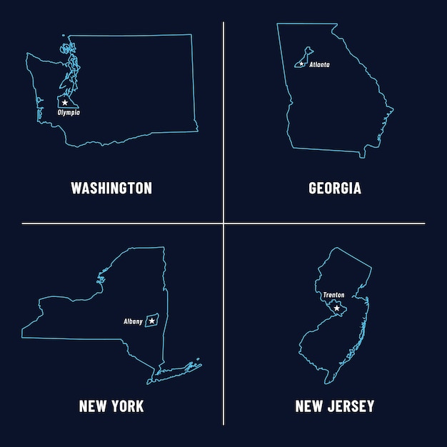 Flaches Design der USA-Staaten Übersichtskarte