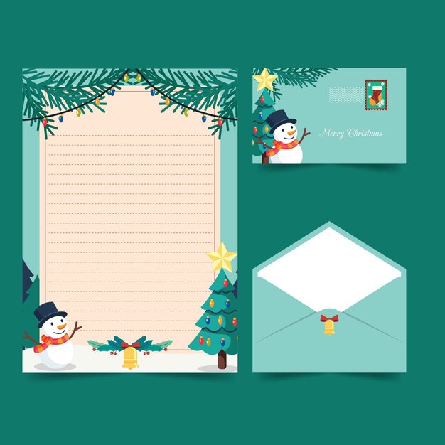 Flaches Design der Weihnachtsbriefpapierschablone